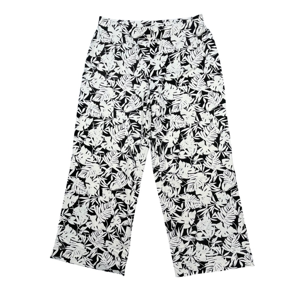 J. Jill Black White Tropical Palm Wearever Full-Leg Cropped Pants Women Size S